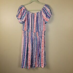 Torrid Dress Womens 00 Boho Peasant Smocked Waist Multicolor Stripe Short Sleeve